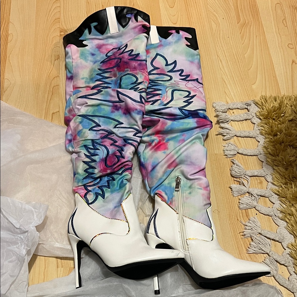 Angelina Multicolor Tie-Dye Heeled Boots